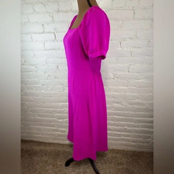 Monteau Los Angeles Pink Midi Square Neck, Puff Sleeved, Front Slit Dress Sz Lg - Picture 5 of 15